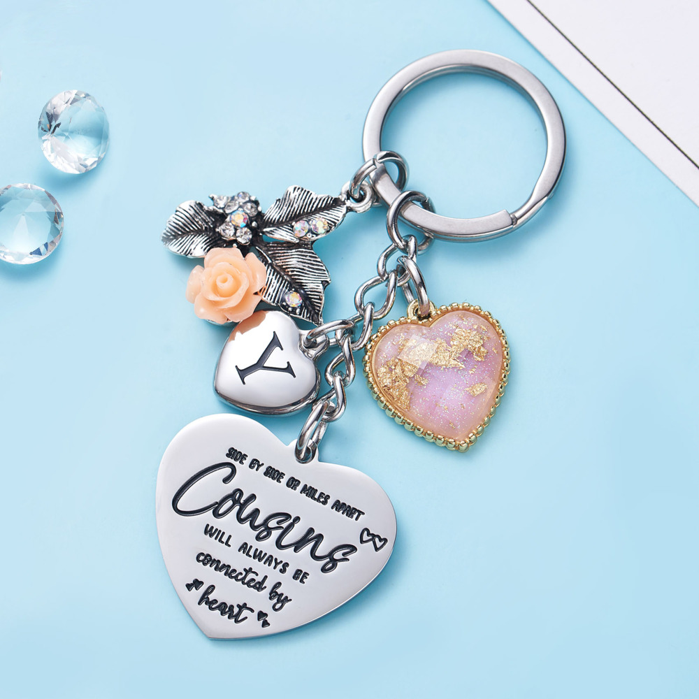 Cousin Gifts for Women Initial Keychain A-Z Letter KeychainsLong Distance Relationships Friendship Gift