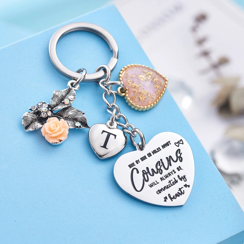 Cousin Gifts for Women Initial Keychain A-Z Letter KeychainsLong Distance Relationships Friendship Gift