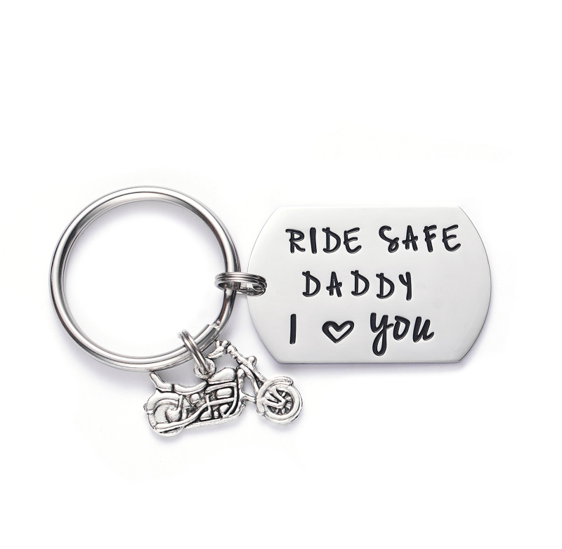 LParkin Ride Safe Daddy Keychain Motorcycle Gift Dad Keychain I Love You Daddy Keychains Gift from Kids Gift for Dad Motorcycles