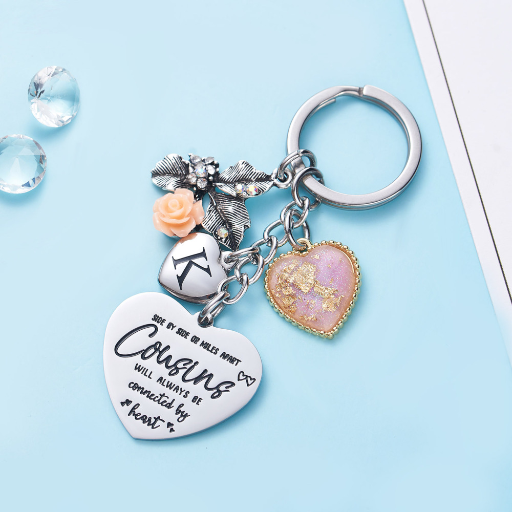Cousin Gifts for Women Initial Keychain A-Z Letter KeychainsLong Distance Relationships Friendship Gift