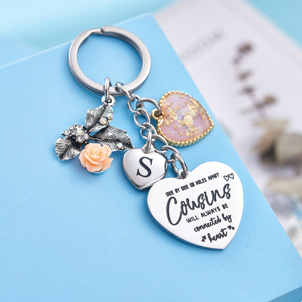 Cousin Gifts for Women Initial Keychain A-Z Letter KeychainsLong Distance Relationships Friendship Gift