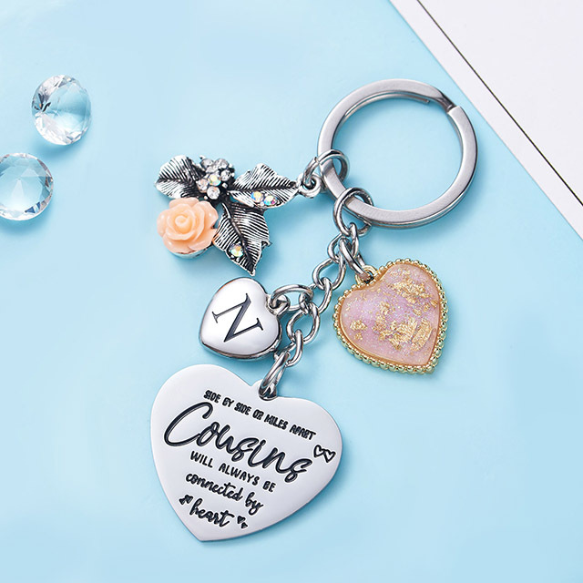 Cousin Gifts for Women Initial Keychain A-Z Letter KeychainsLong Distance Relationships Friendship Gift
