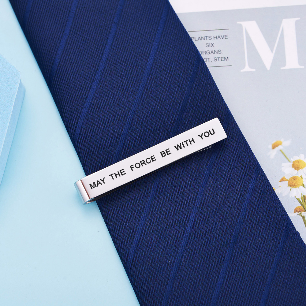 LParkin May The Force Be with You Tie Clip Star Wars Fan Gift Funny Gift Stainless Steel Polished Finish Tie Clips Men Women