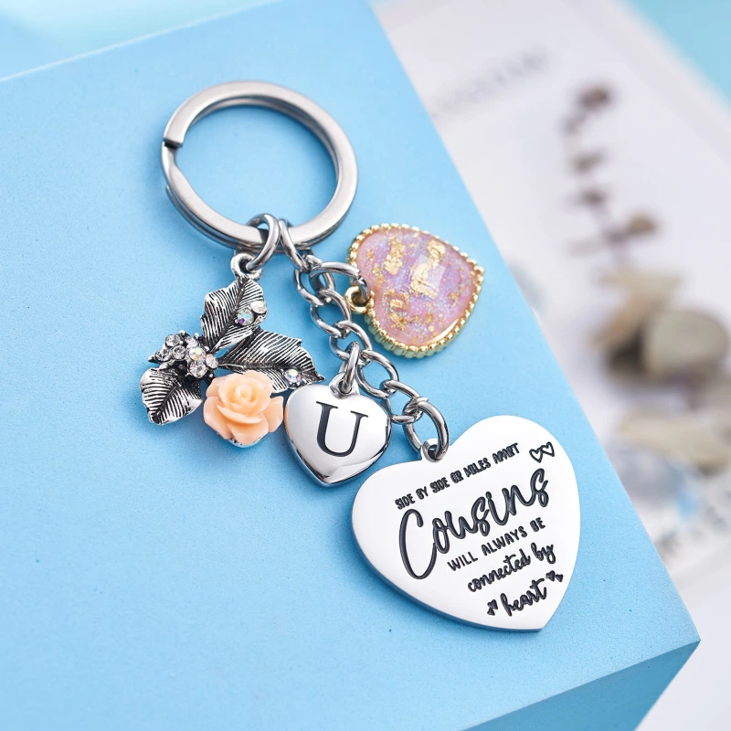 Cousin Gifts for Women Initial Keychain A-Z Letter KeychainsLong Distance Relationships Friendship Gift