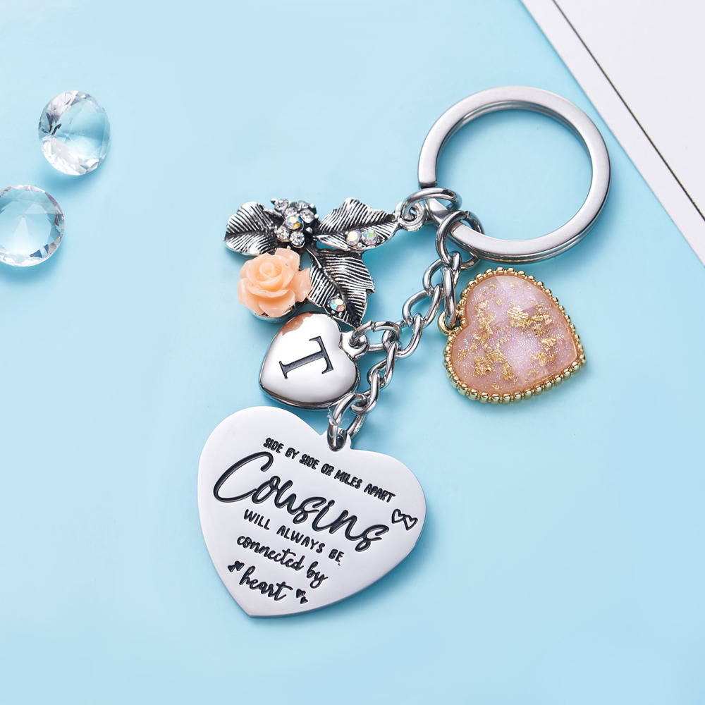 Cousin Gifts for Women Initial Keychain A-Z Letter KeychainsLong Distance Relationships Friendship Gift