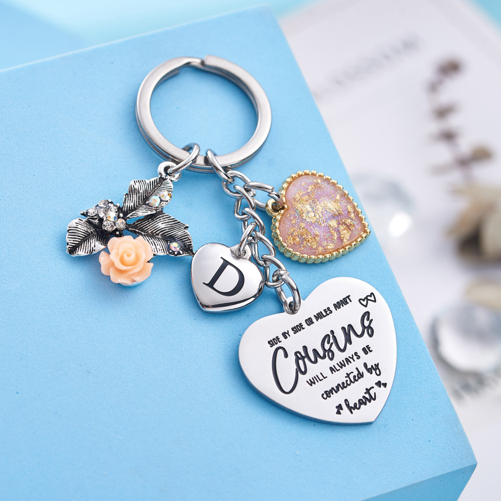 Cousin Gifts for Women Initial Keychain A-Z Letter KeychainsLong Distance Relationships Friendship Gift