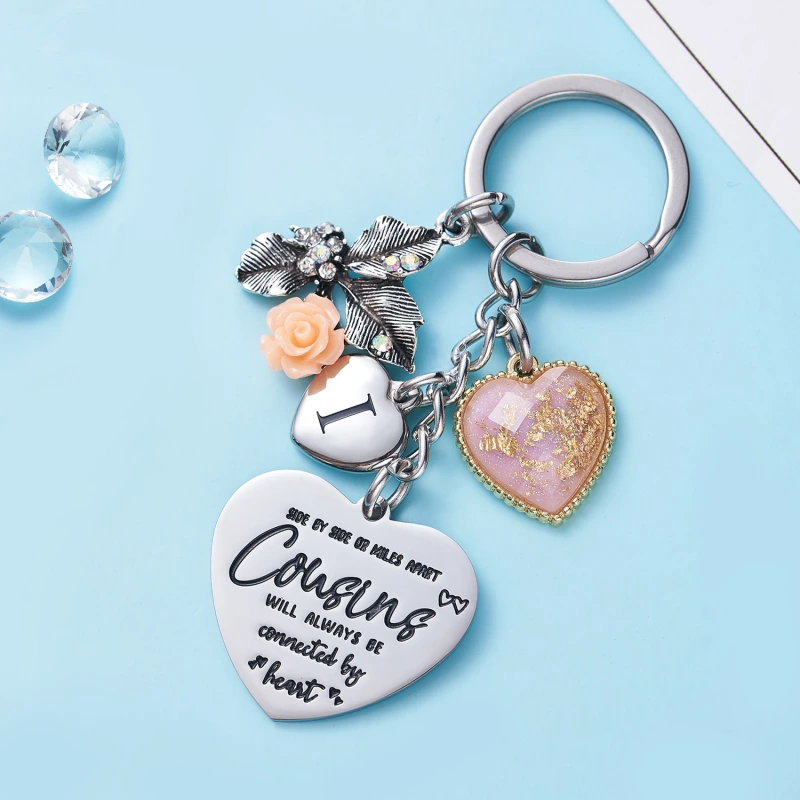 Cousin Gifts for Women Initial Keychain A-Z Letter KeychainsLong Distance Relationships Friendship Gift