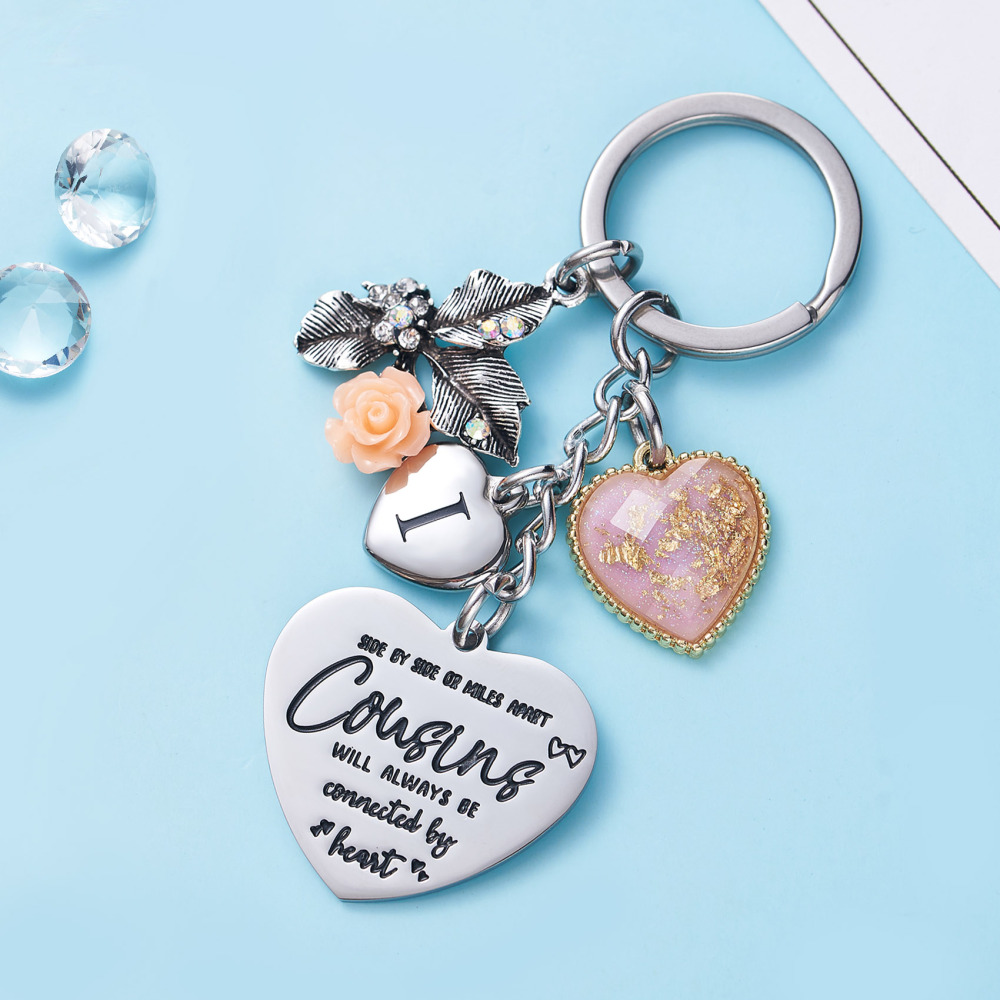 Cousin Gifts for Women Initial Keychain A-Z Letter KeychainsLong Distance Relationships Friendship Gift