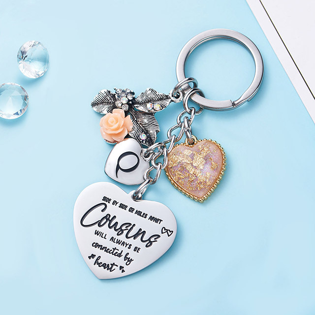 Cousin Gifts for Women Initial Keychain A-Z Letter KeychainsLong Distance Relationships Friendship Gift