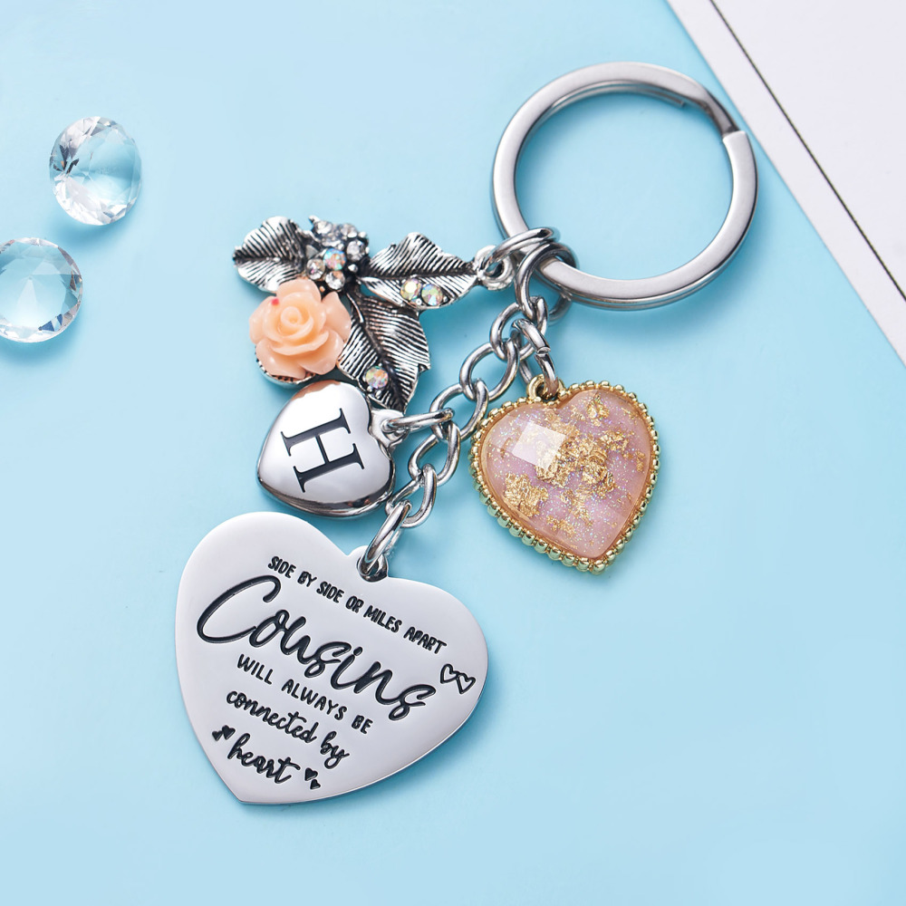 Cousin Gifts for Women Initial Keychain A-Z Letter KeychainsLong Distance Relationships Friendship Gift