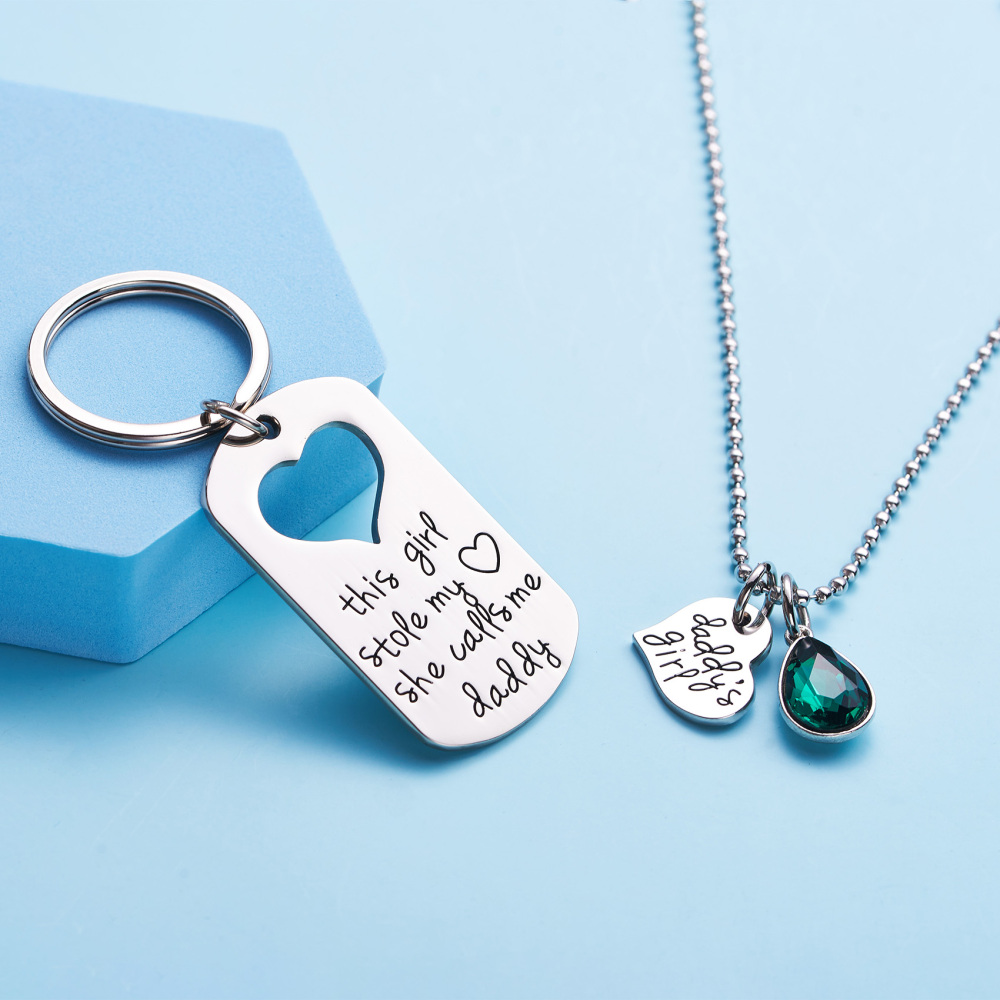 LParkin This Girl Stole My Heart She Calls Me Daddy Keychain Necklace Set Birthstone Daddy Daughter Gifts for Father’s Day