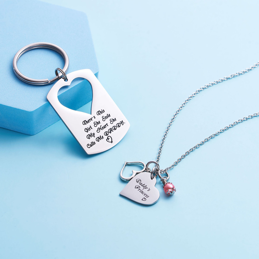 LParkin Dad Daughter Necklace Jewelry  Keychain Set Daddys Girls Necklaces