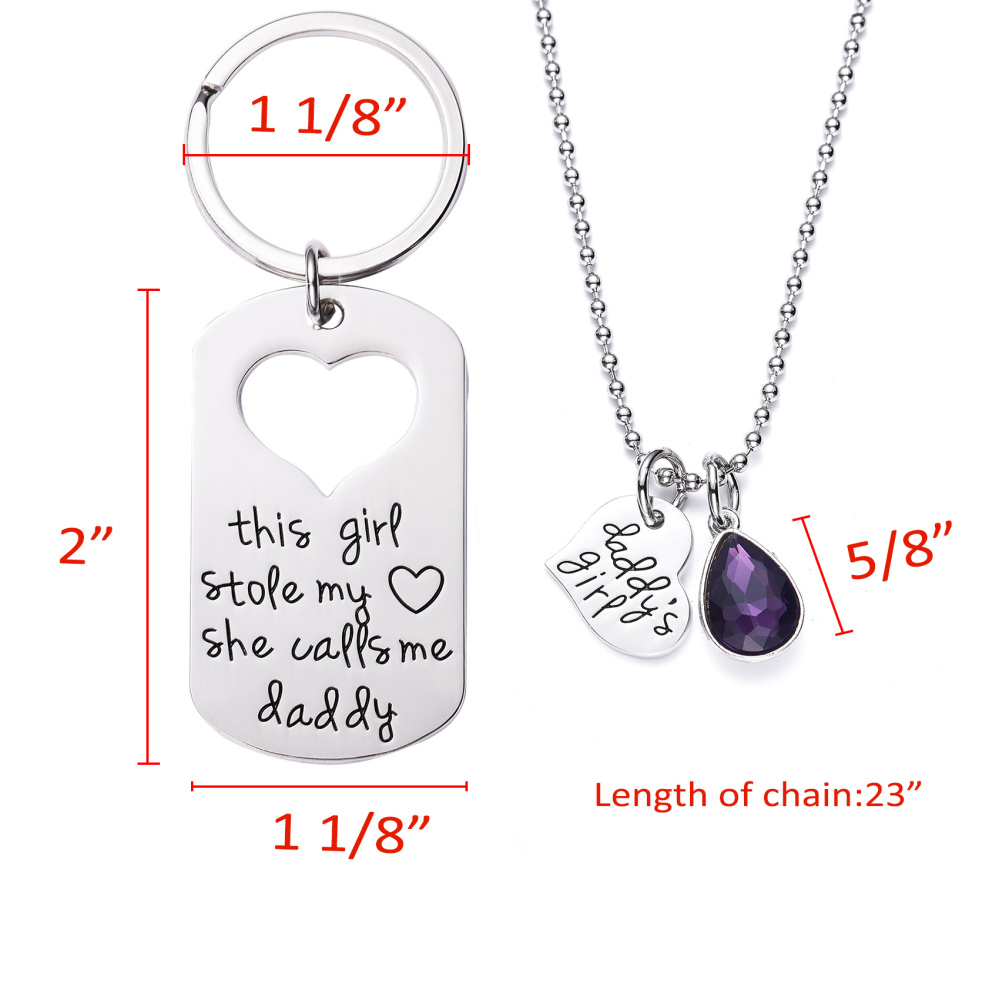 LParkin This Girl Stole My Heart She Calls Me Daddy Keychain Necklace Set Birthstone Daddy Daughter Gifts for Father’s Day
