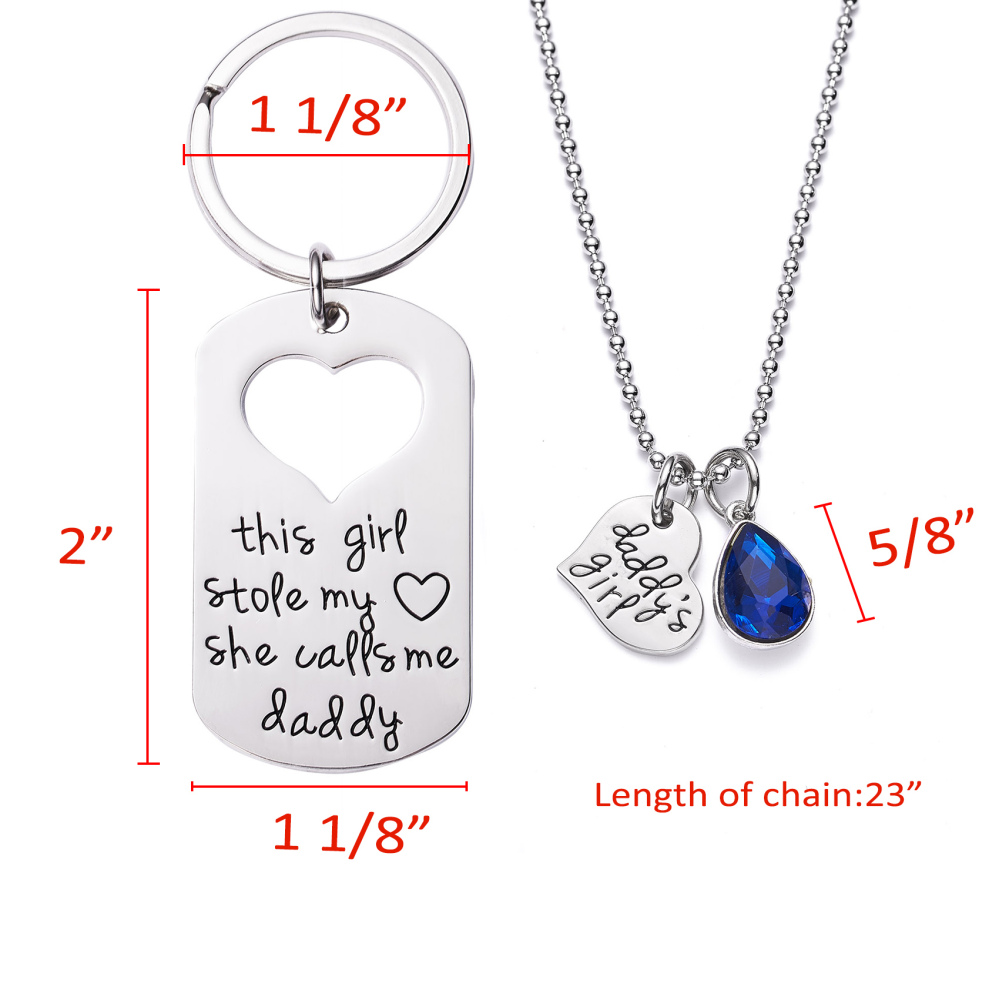 LParkin This Girl Stole My Heart She Calls Me Daddy Keychain Necklace Set Birthstone Daddy Daughter Gifts for Father’s Day