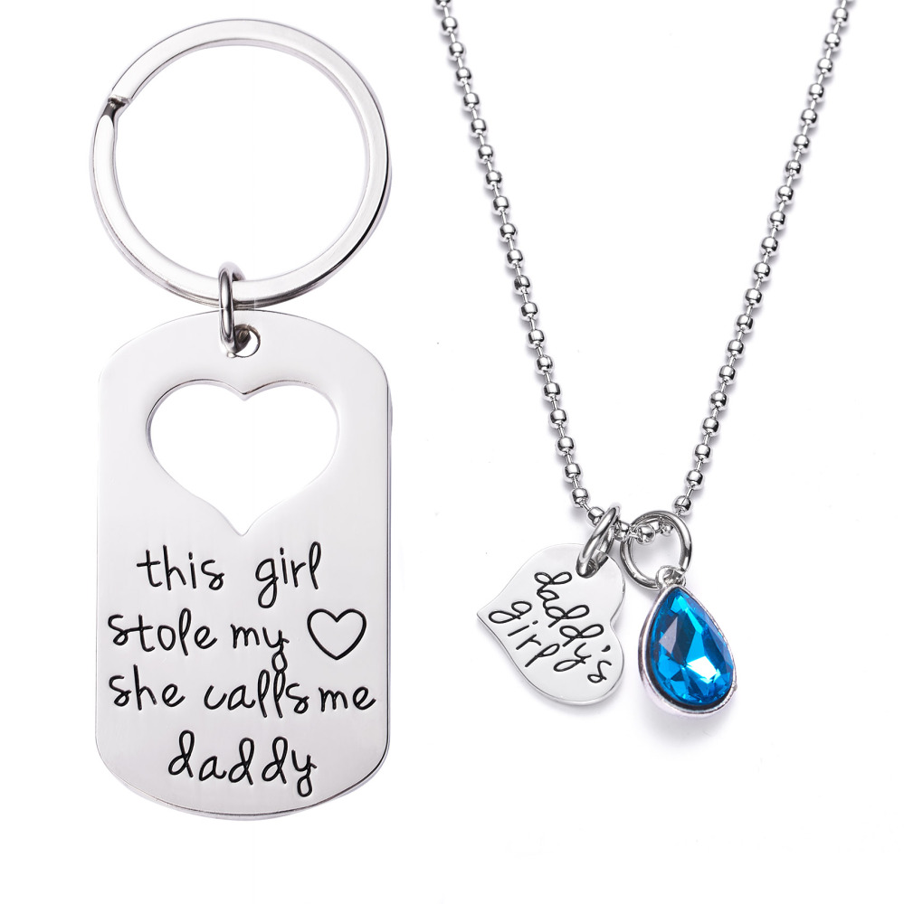 LParkin This Girl Stole My Heart She Calls Me Daddy Keychain Necklace Set Birthstone Daddy Daughter Gifts for Father’s Day