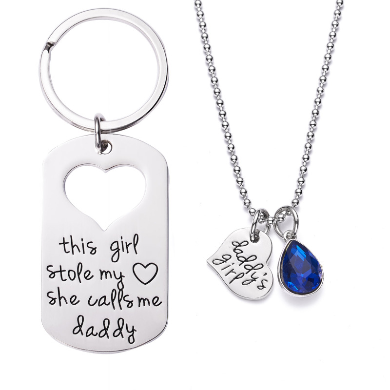 LParkin This Girl Stole My Heart She Calls Me Daddy Keychain Necklace Set Birthstone Daddy Daughter Gifts for Father’s Day