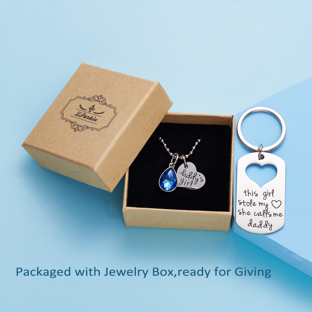 LParkin This Girl Stole My Heart She Calls Me Daddy Keychain Necklace Set Birthstone Daddy Daughter Gifts for Father’s Day