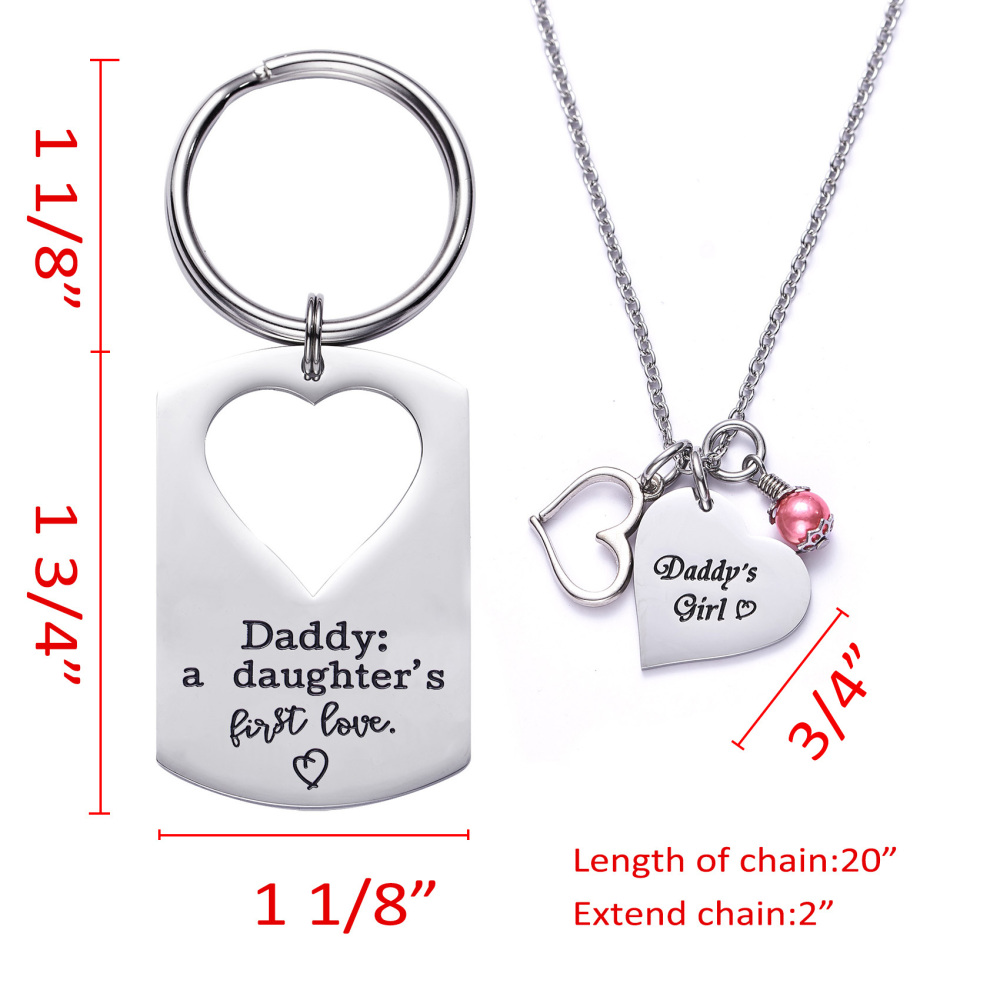 LParkin Dad Daughter Necklace Jewelry  Keychain Set Daddys Girls Necklaces