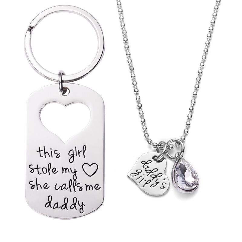 LParkin This Girl Stole My Heart She Calls Me Daddy Keychain Necklace Set Birthstone Daddy Daughter Gifts for Father’s Day