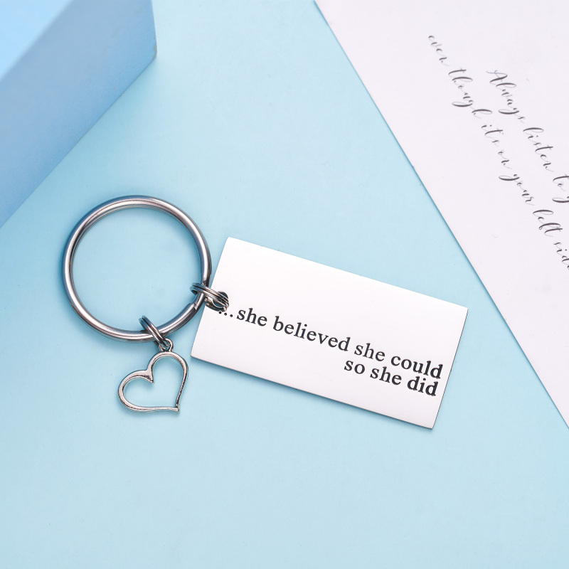 LParkin She Believed Key Chain She Believed She Could So She Did Stainless Steel Keyring Graduation Jewelry