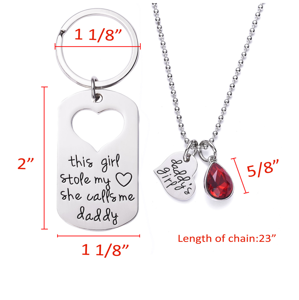 LParkin This Girl Stole My Heart She Calls Me Daddy Keychain Necklace Set Birthstone Daddy Daughter Gifts for Father’s Day