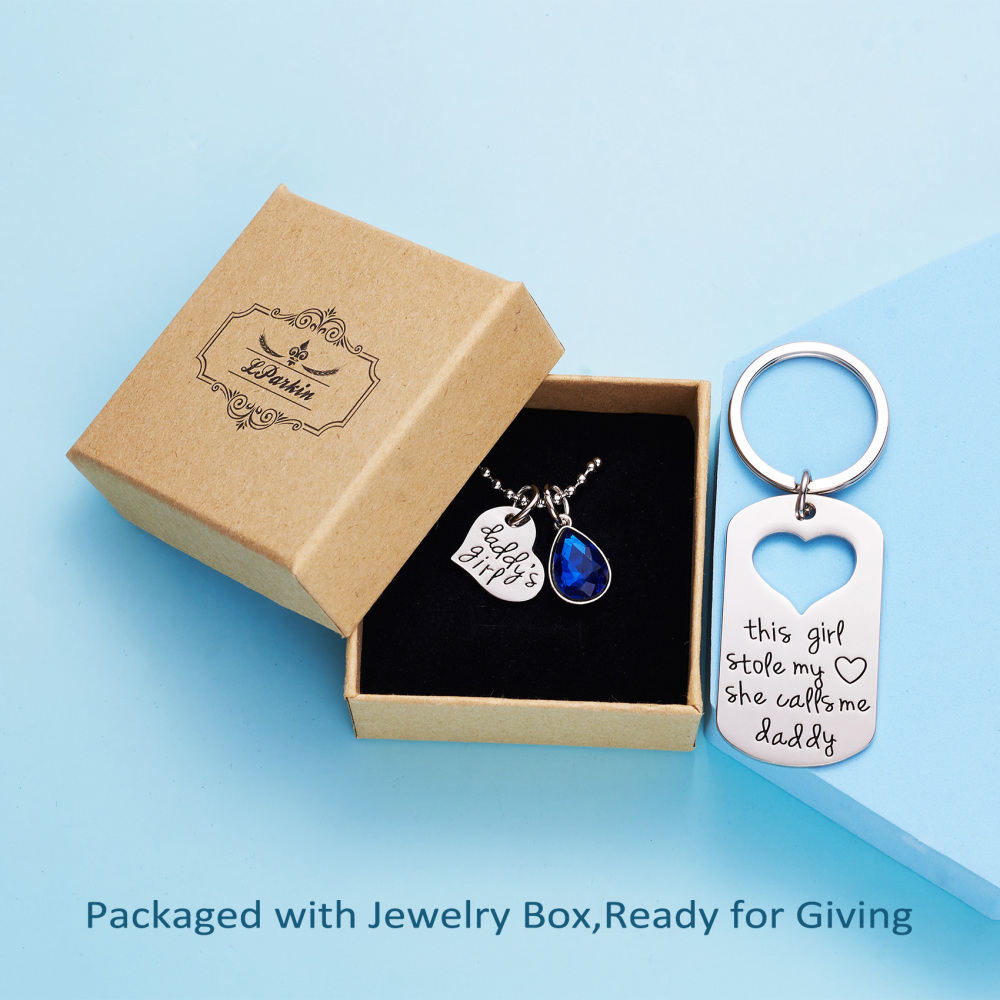 LParkin This Girl Stole My Heart She Calls Me Daddy Keychain Necklace Set Birthstone Daddy Daughter Gifts for Father’s Day