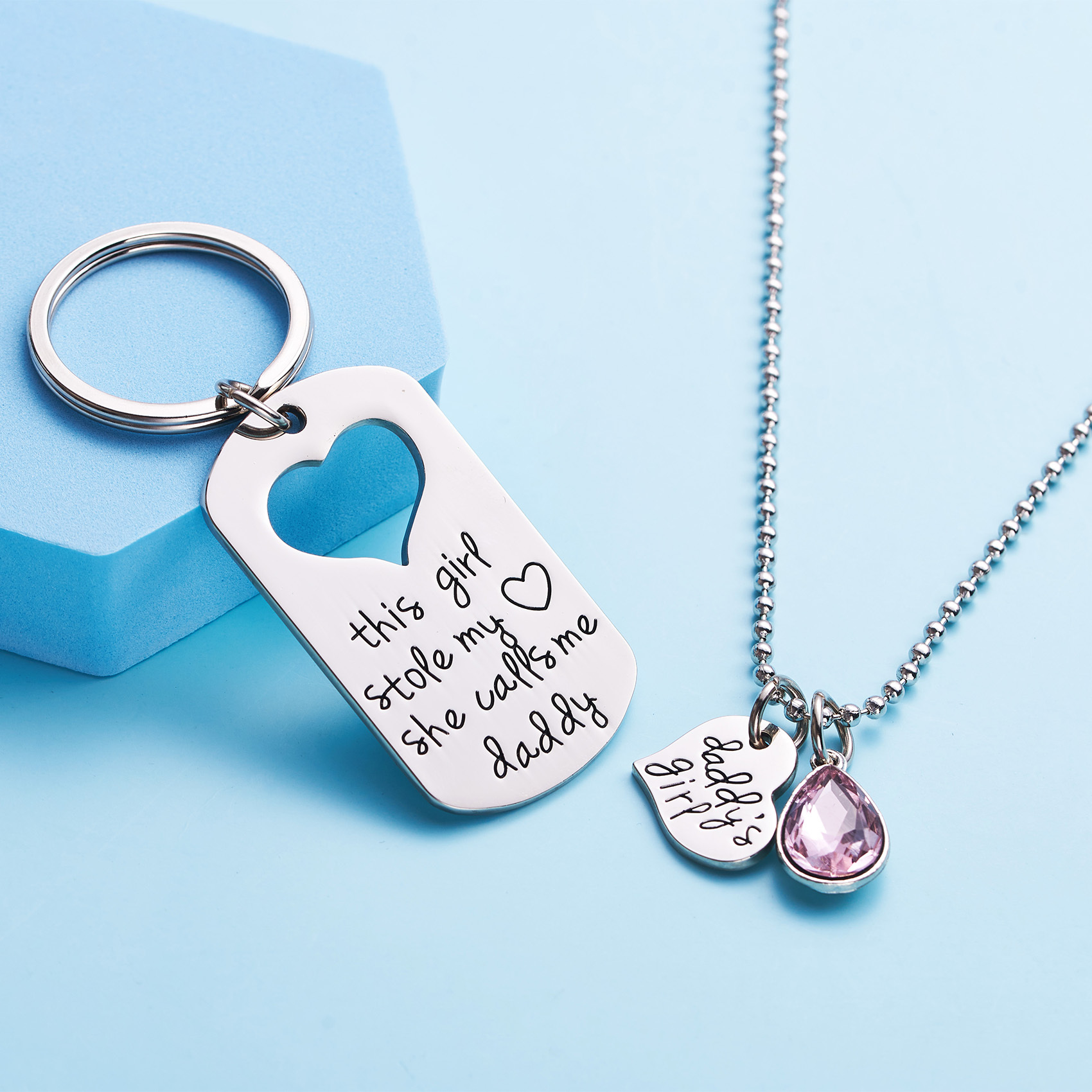 LParkin This Girl Stole My Heart She Calls Me Daddy Keychain Necklace Set Birthstone Daddy Daughter Gifts for Father’s Day