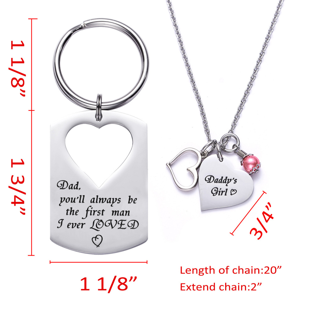LParkin Dad Daughter Necklace Jewelry  Keychain Set Daddys Girls Necklaces