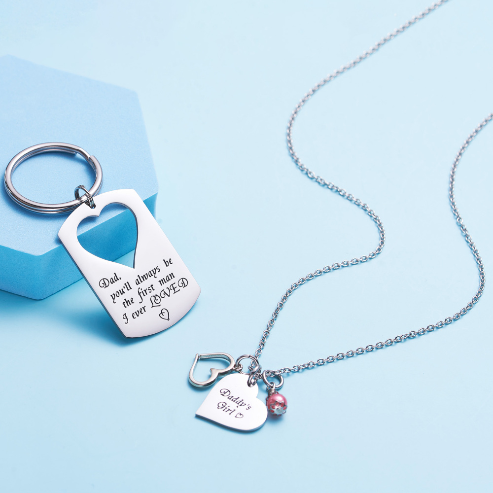 LParkin Dad Daughter Necklace Jewelry  Keychain Set Daddys Girls Necklaces