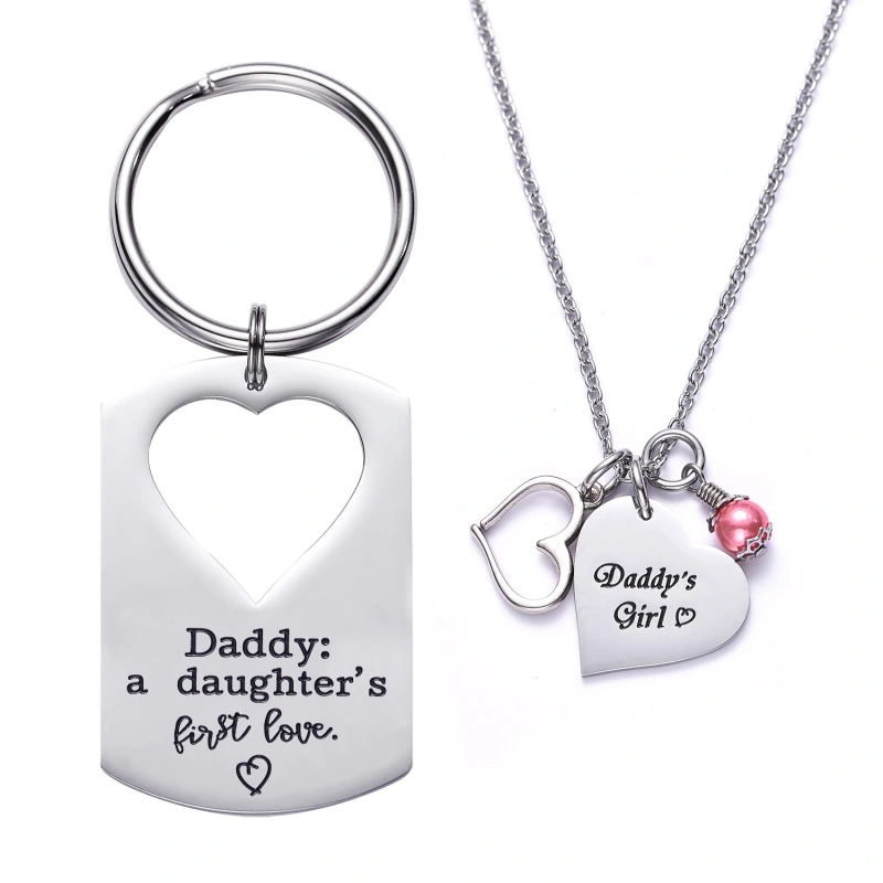 LParkin Dad Daughter Necklace Jewelry  Keychain Set Daddys Girls Necklaces