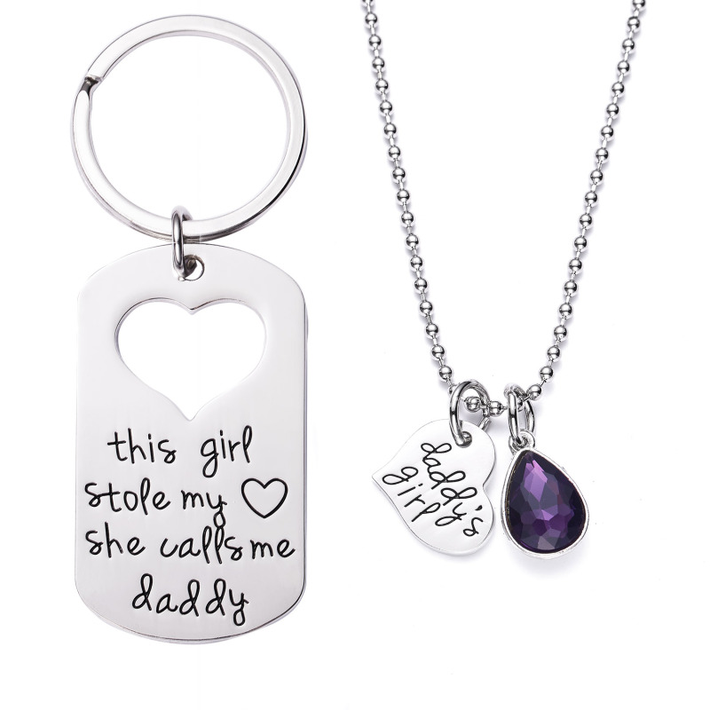 LParkin This Girl Stole My Heart She Calls Me Daddy Keychain Necklace Set Birthstone Daddy Daughter Gifts for Father’s Day