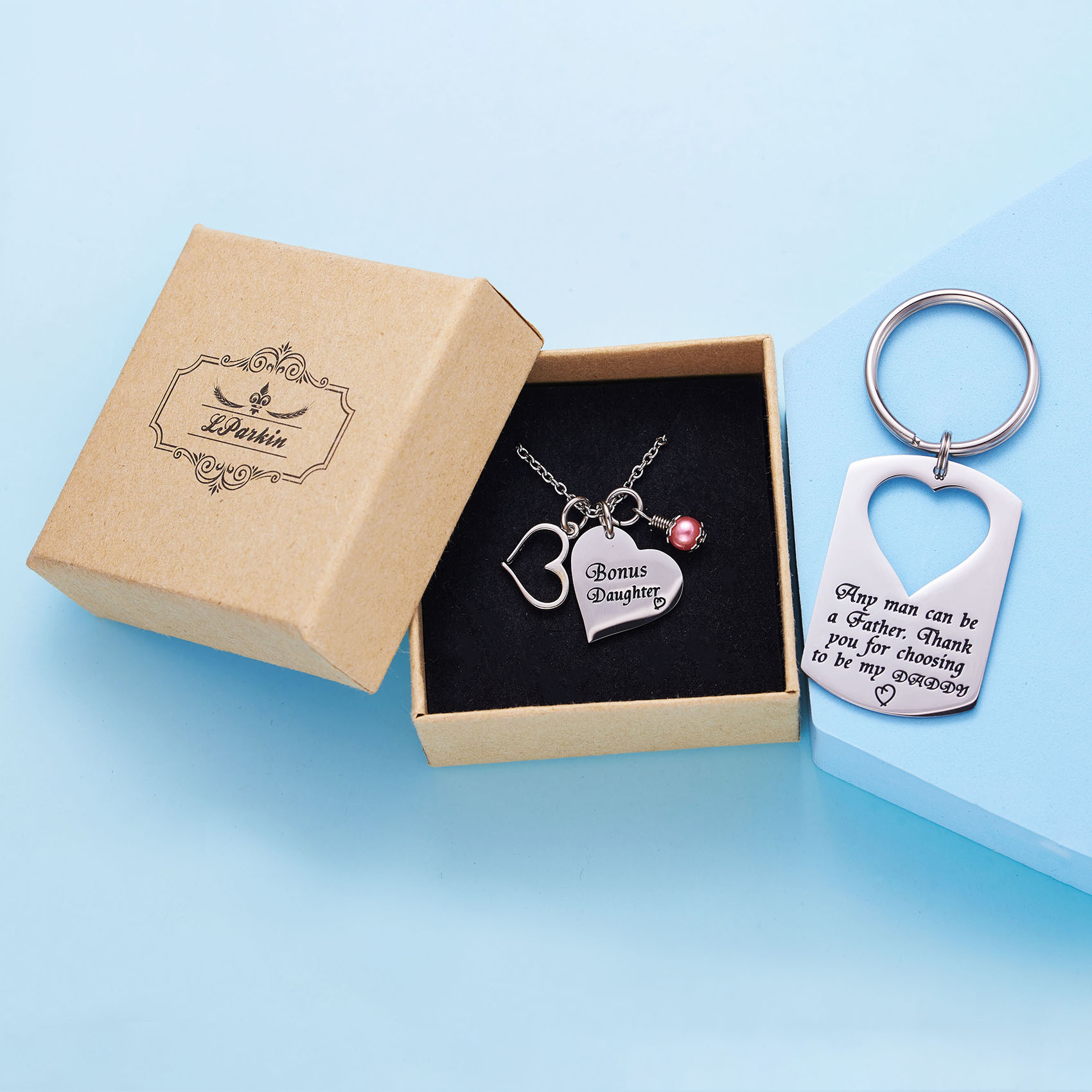 LParkin Dad Daughter Necklace Jewelry  Keychain Set Daddys Girls Necklaces