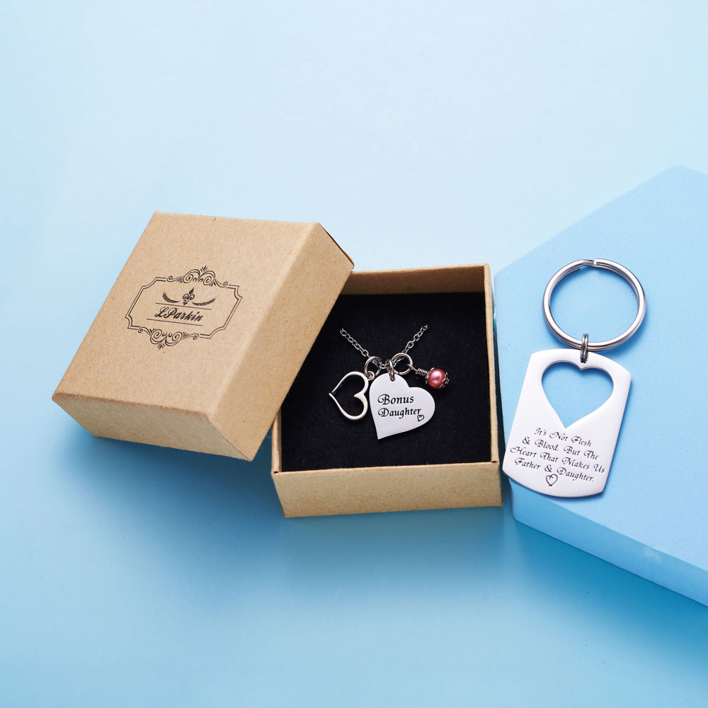 LParkin Dad Daughter Necklace Jewelry  Keychain Set Daddys Girls Necklaces