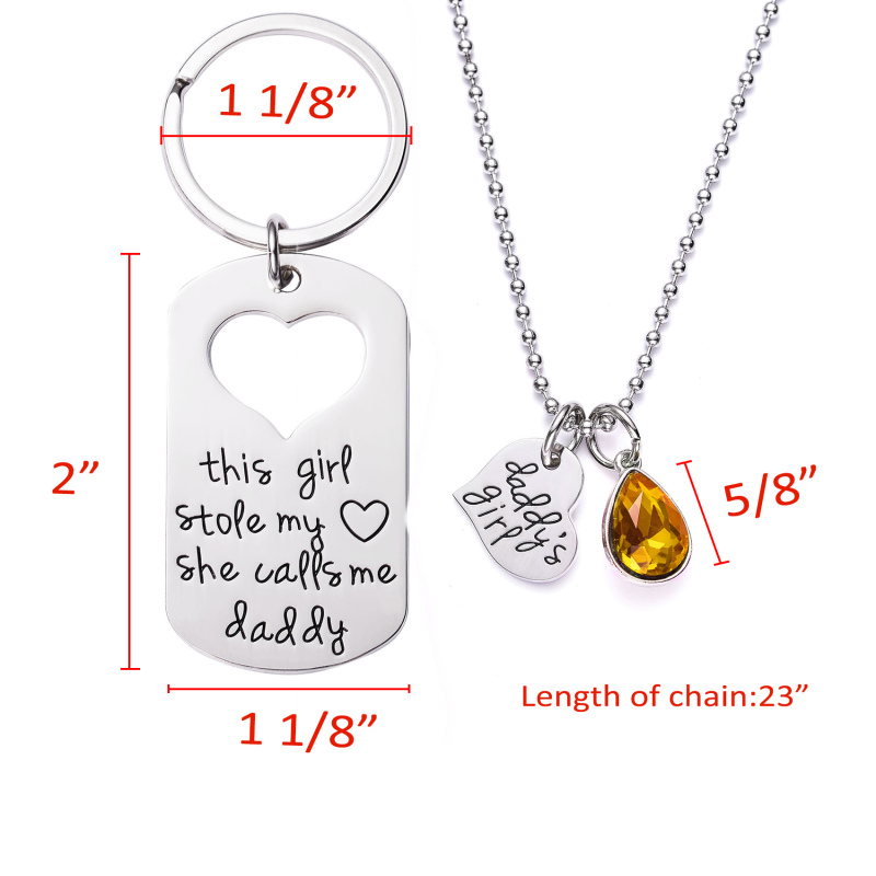 LParkin This Girl Stole My Heart She Calls Me Daddy Keychain Necklace Set Birthstone Daddy Daughter Gifts for Father’s Day