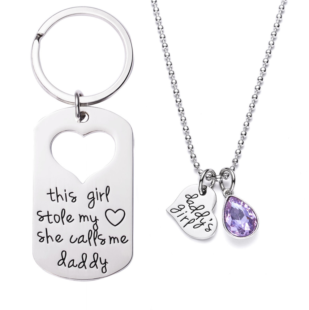 LParkin This Girl Stole My Heart She Calls Me Daddy Keychain Necklace Set Birthstone Daddy Daughter Gifts for Father’s Day