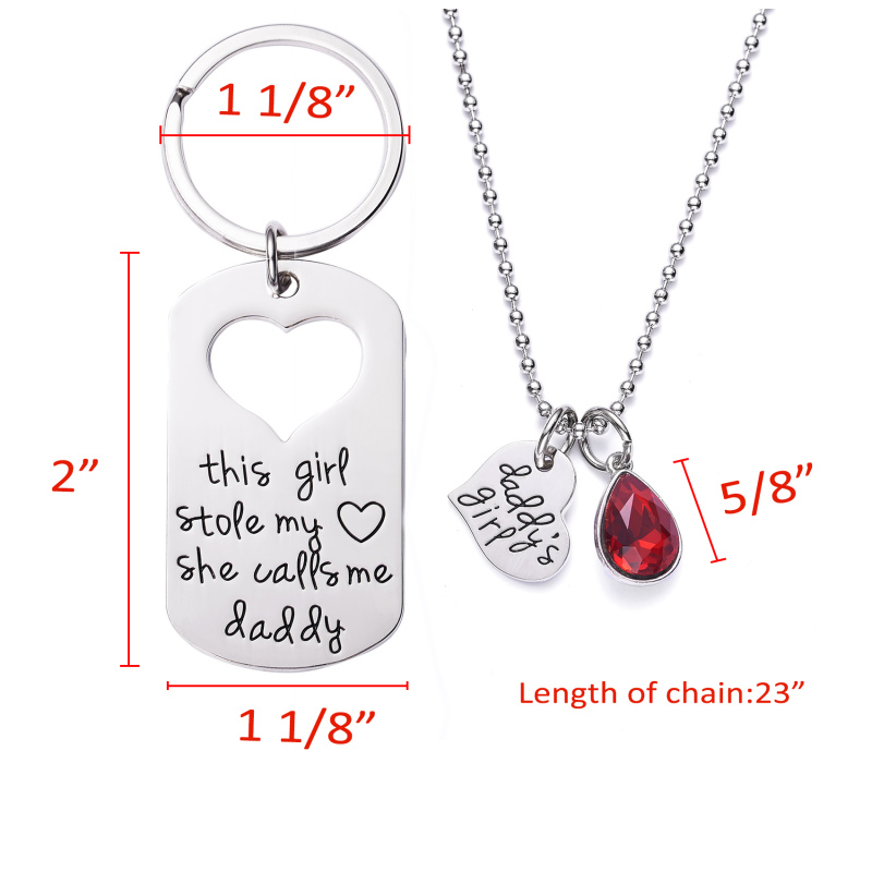 LParkin This Girl Stole My Heart She Calls Me Daddy Keychain Necklace Set Birthstone Daddy Daughter Gifts for Father’s Day