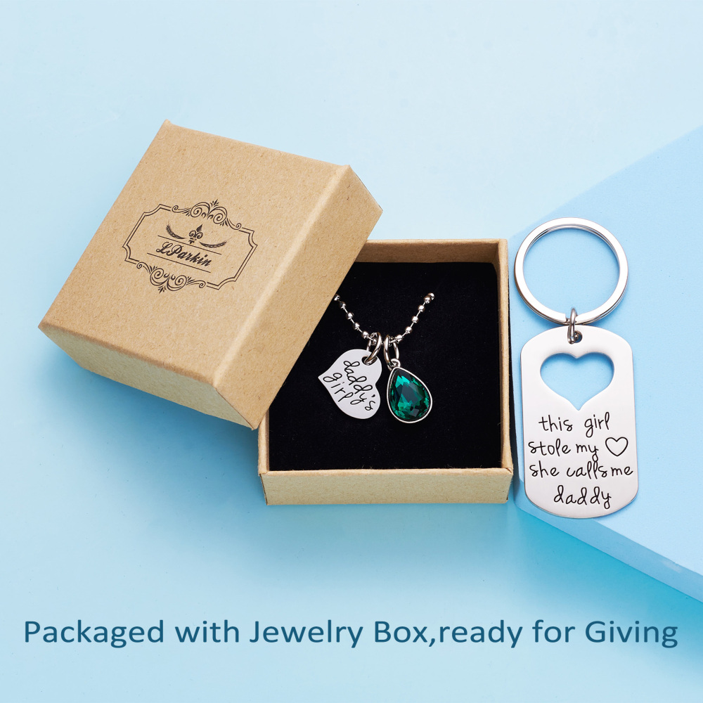 LParkin This Girl Stole My Heart She Calls Me Daddy Keychain Necklace Set Birthstone Daddy Daughter Gifts for Father’s Day