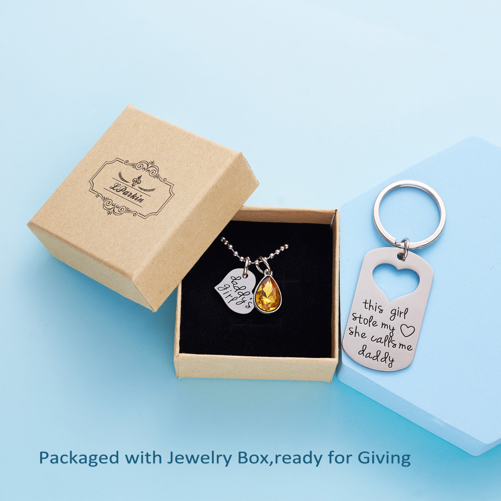 LParkin This Girl Stole My Heart She Calls Me Daddy Keychain Necklace Set Birthstone Daddy Daughter Gifts for Father’s Day