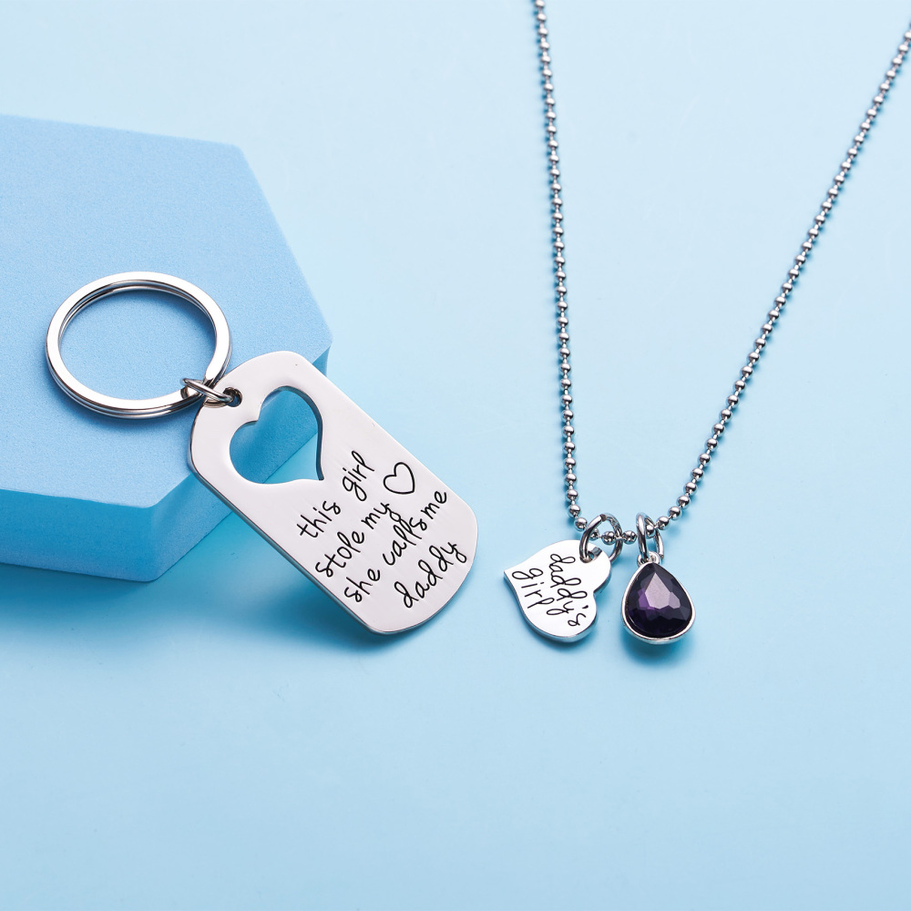 LParkin This Girl Stole My Heart She Calls Me Daddy Keychain Necklace Set Birthstone Daddy Daughter Gifts for Father’s Day