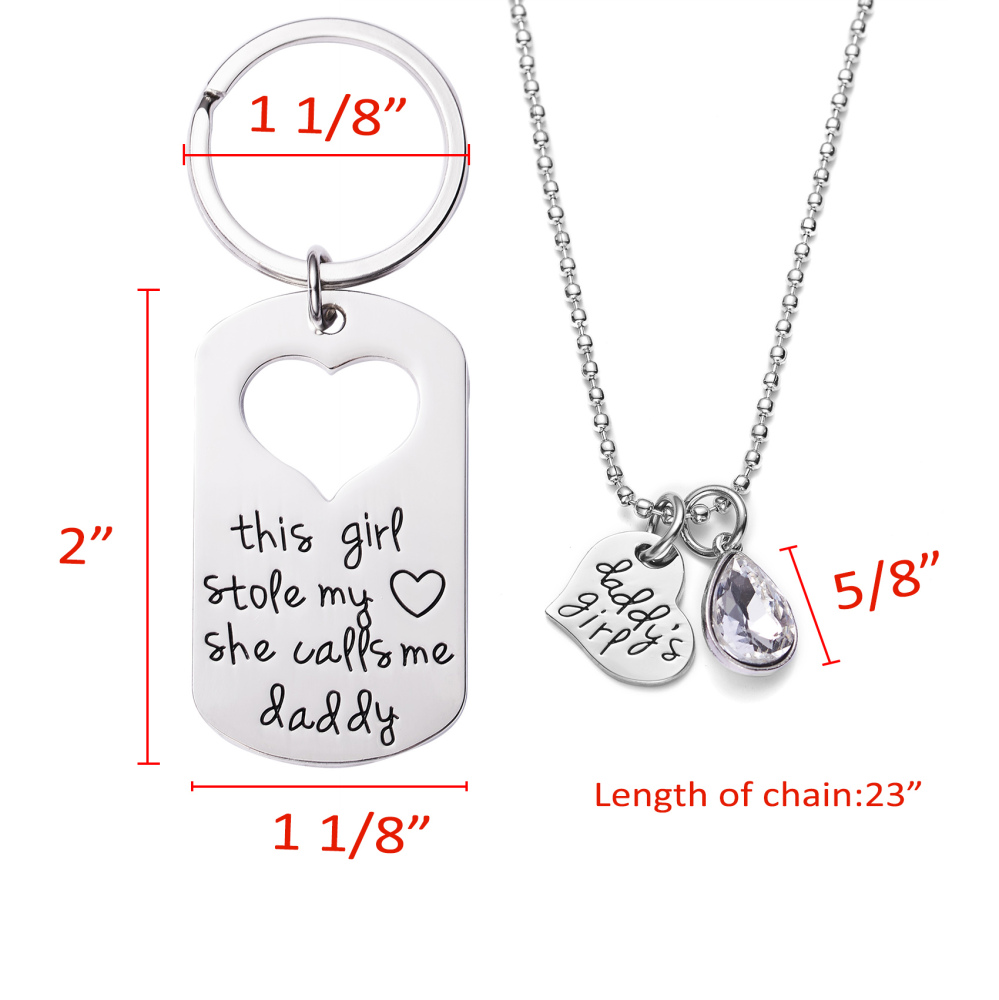 LParkin This Girl Stole My Heart She Calls Me Daddy Keychain Necklace Set Birthstone Daddy Daughter Gifts for Father’s Day