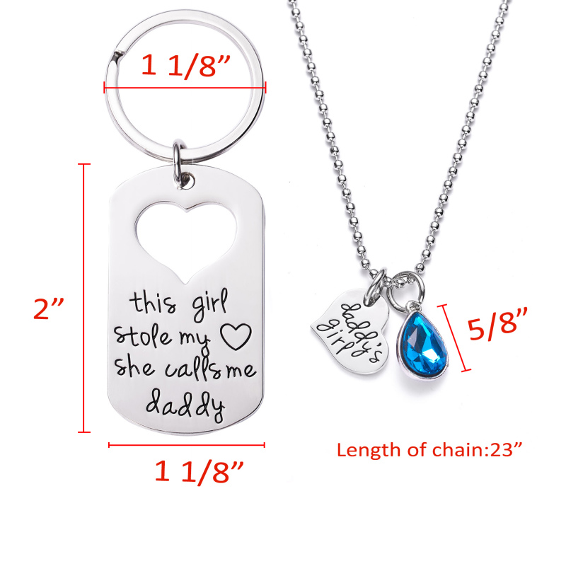LParkin This Girl Stole My Heart She Calls Me Daddy Keychain Necklace Set Birthstone Daddy Daughter Gifts for Father’s Day