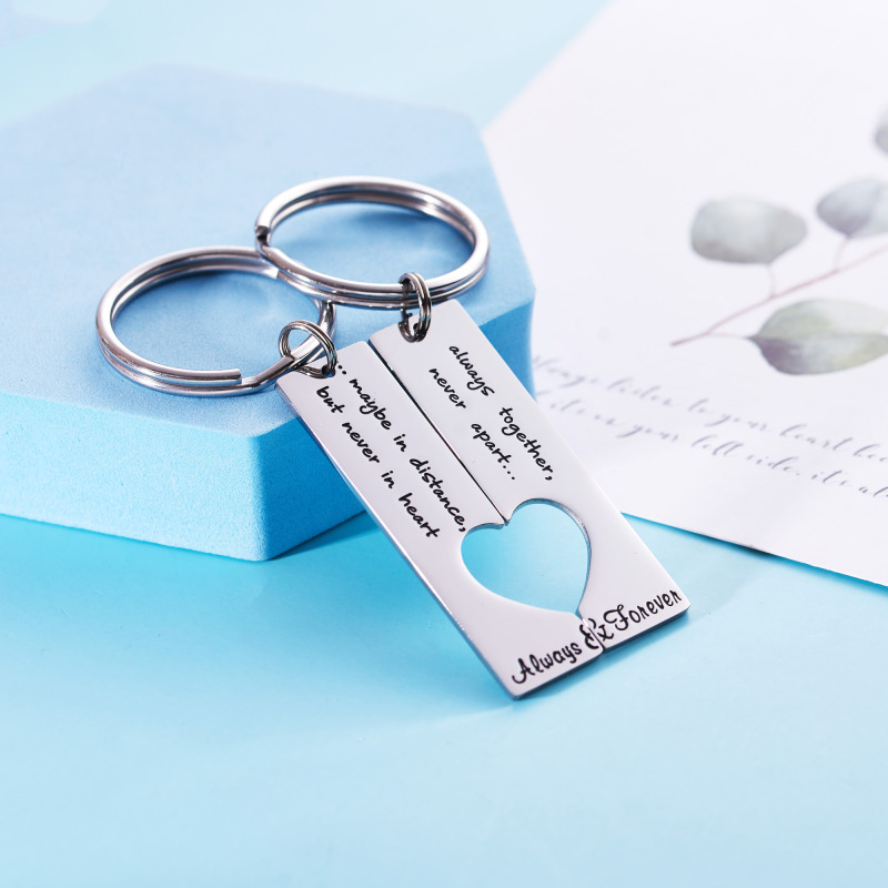 Long Distance Keychain Set Best Friend Long Distance Friendship Relationship Boyfriend Girlfriend Gift Polished Finish