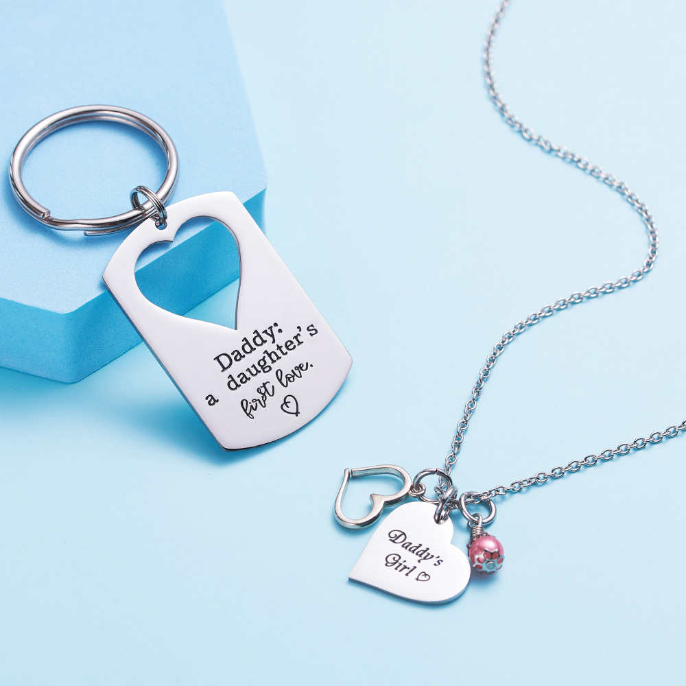 LParkin Dad Daughter Necklace Jewelry  Keychain Set Daddys Girls Necklaces