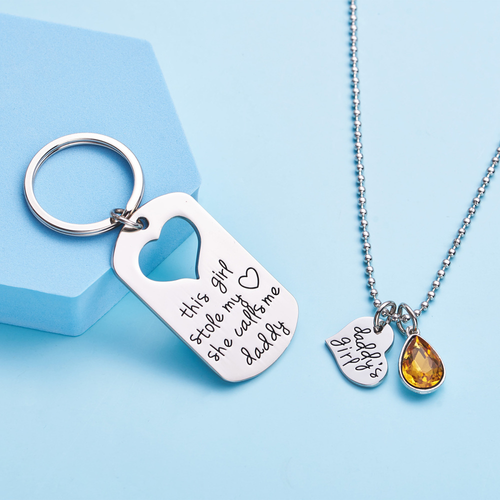 LParkin This Girl Stole My Heart She Calls Me Daddy Keychain Necklace Set Birthstone Daddy Daughter Gifts for Father’s Day