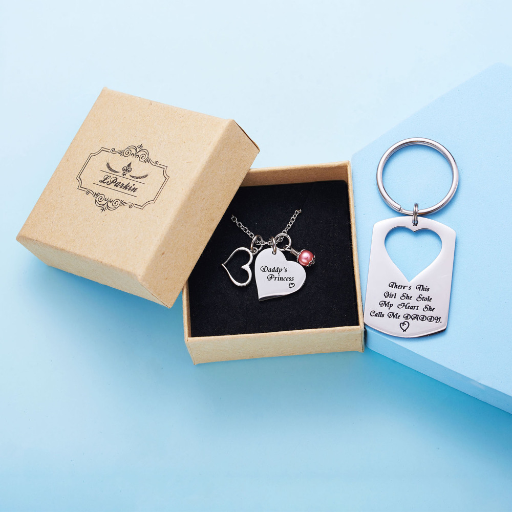 LParkin Dad Daughter Necklace Jewelry  Keychain Set Daddys Girls Necklaces