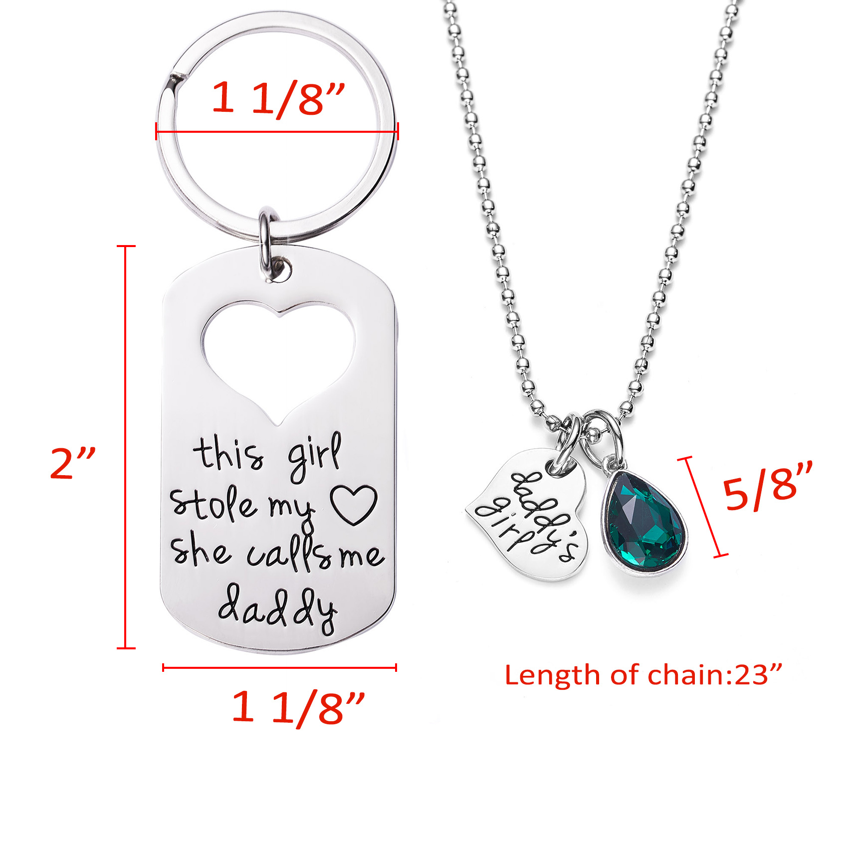 LParkin This Girl Stole My Heart She Calls Me Daddy Keychain Necklace Set Birthstone Daddy Daughter Gifts for Father’s Day