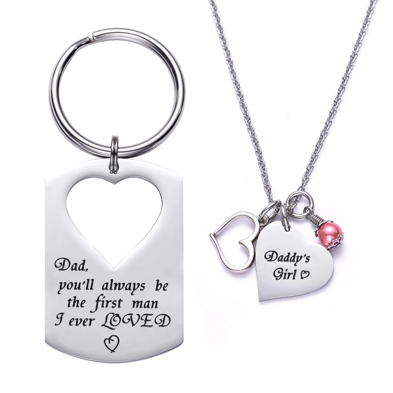 LParkin Dad Daughter Necklace Jewelry  Keychain Set Daddys Girls Necklaces
