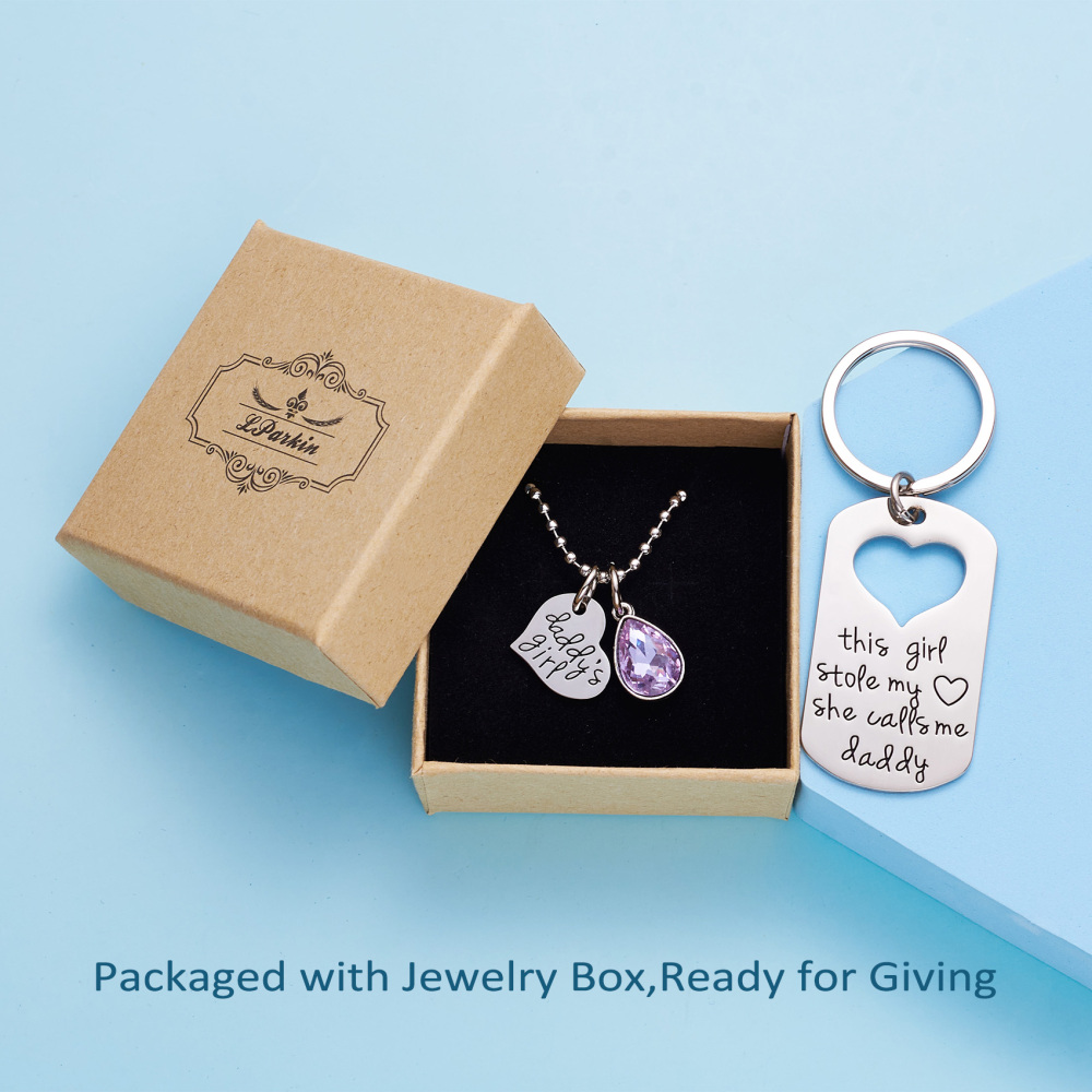 LParkin This Girl Stole My Heart She Calls Me Daddy Keychain Necklace Set Birthstone Daddy Daughter Gifts for Father’s Day