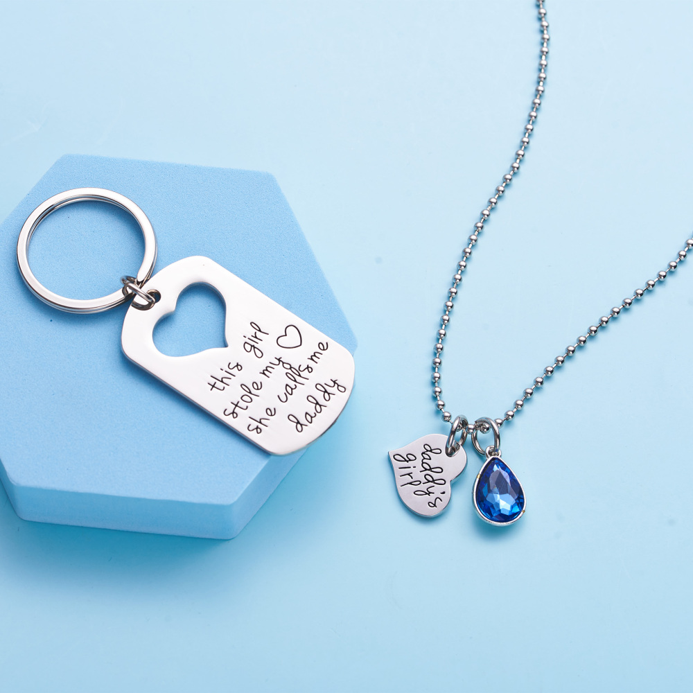 LParkin This Girl Stole My Heart She Calls Me Daddy Keychain Necklace Set Birthstone Daddy Daughter Gifts for Father’s Day