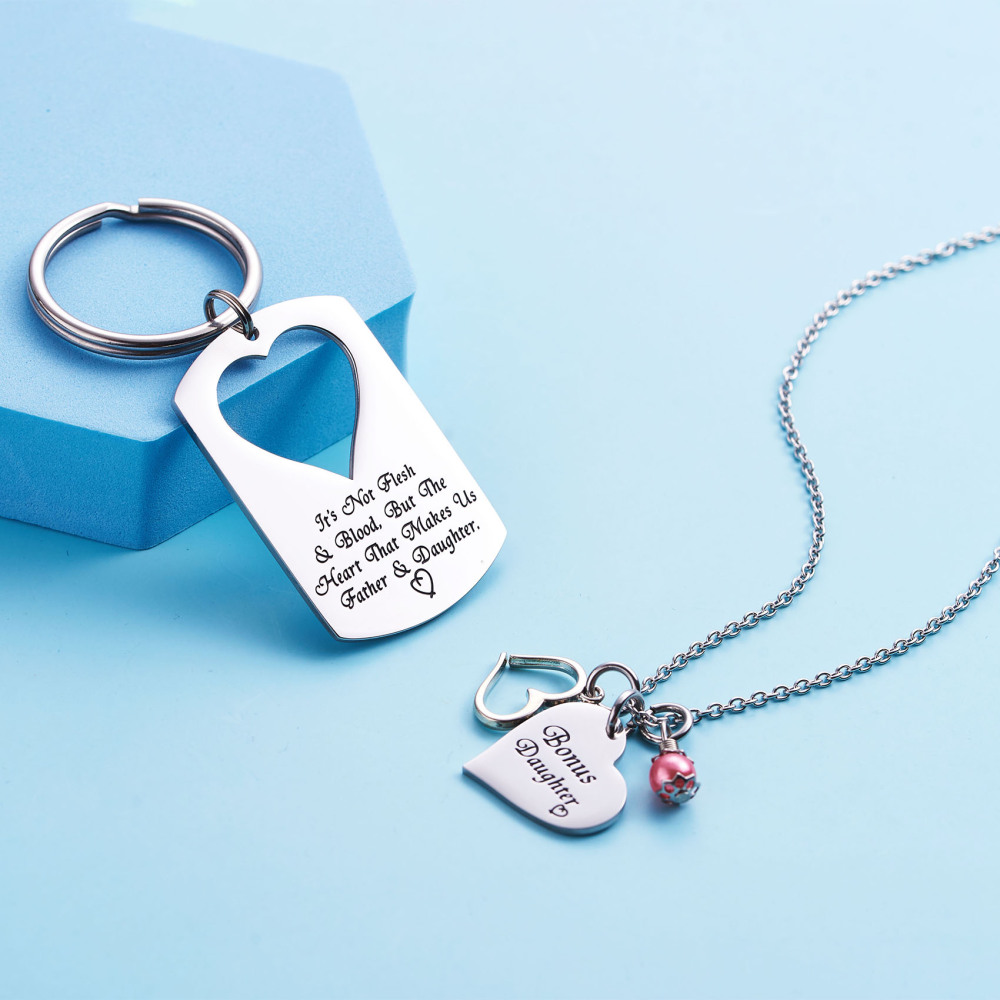 LParkin Dad Daughter Necklace Jewelry  Keychain Set Daddys Girls Necklaces
